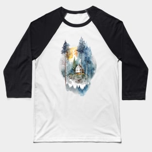 Cozy forest house surrounded with trees Baseball T-Shirt